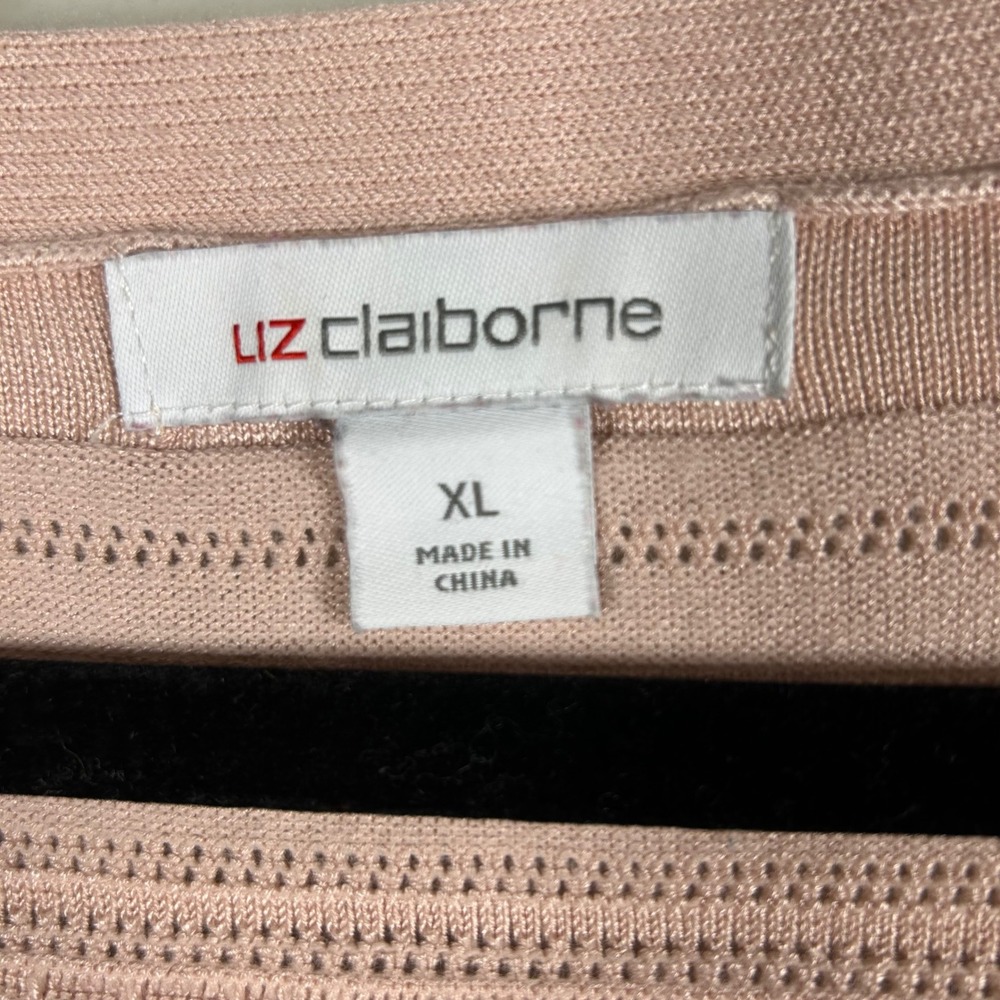 Liz Claiborne Knit Top Women XL Pink Ruched Side Textured Stripe 3/4 Sleeve - Picture 2 of 6